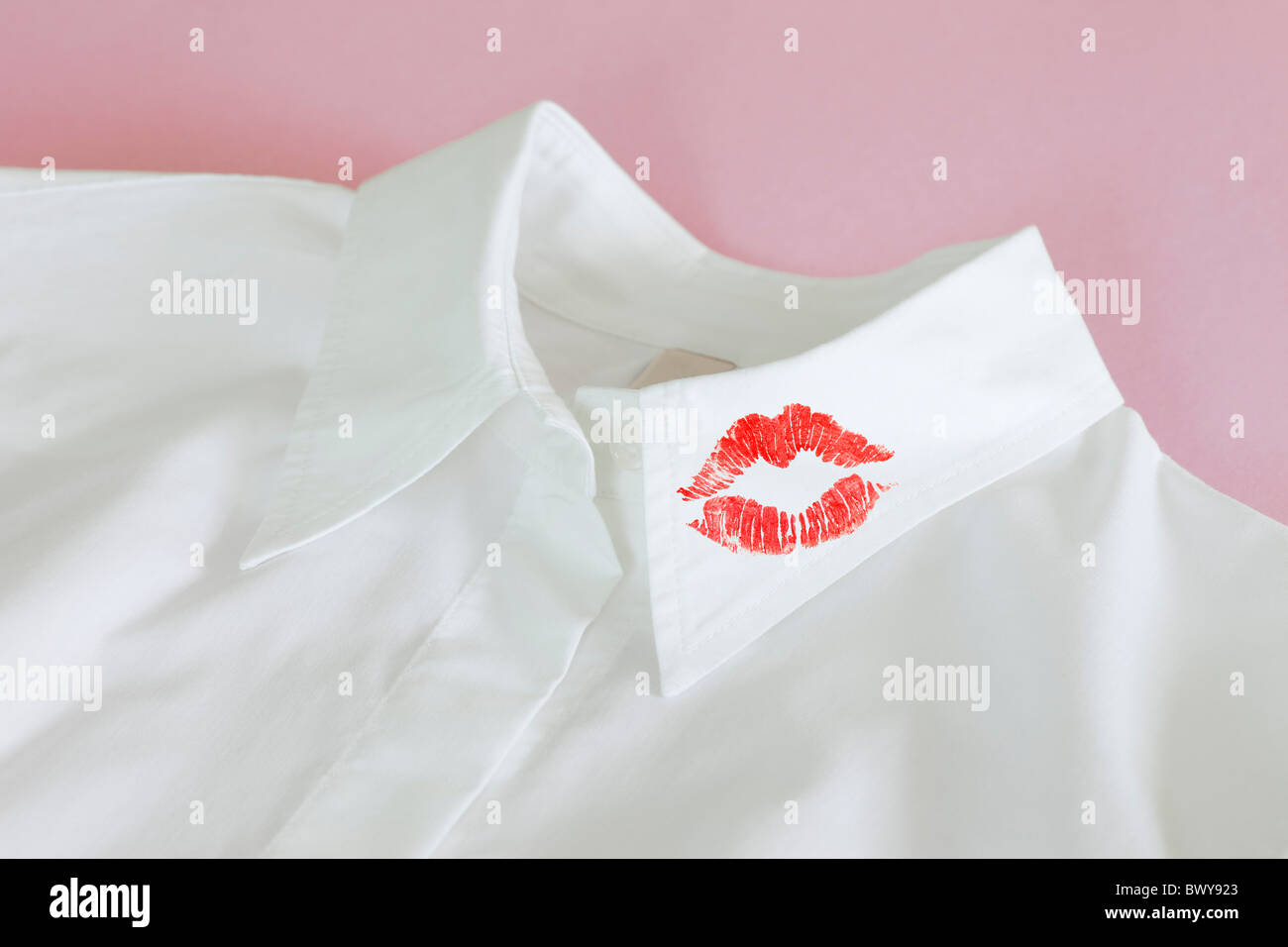 Lipstick Kiss on Shirt Collar Stock Photo Alamy