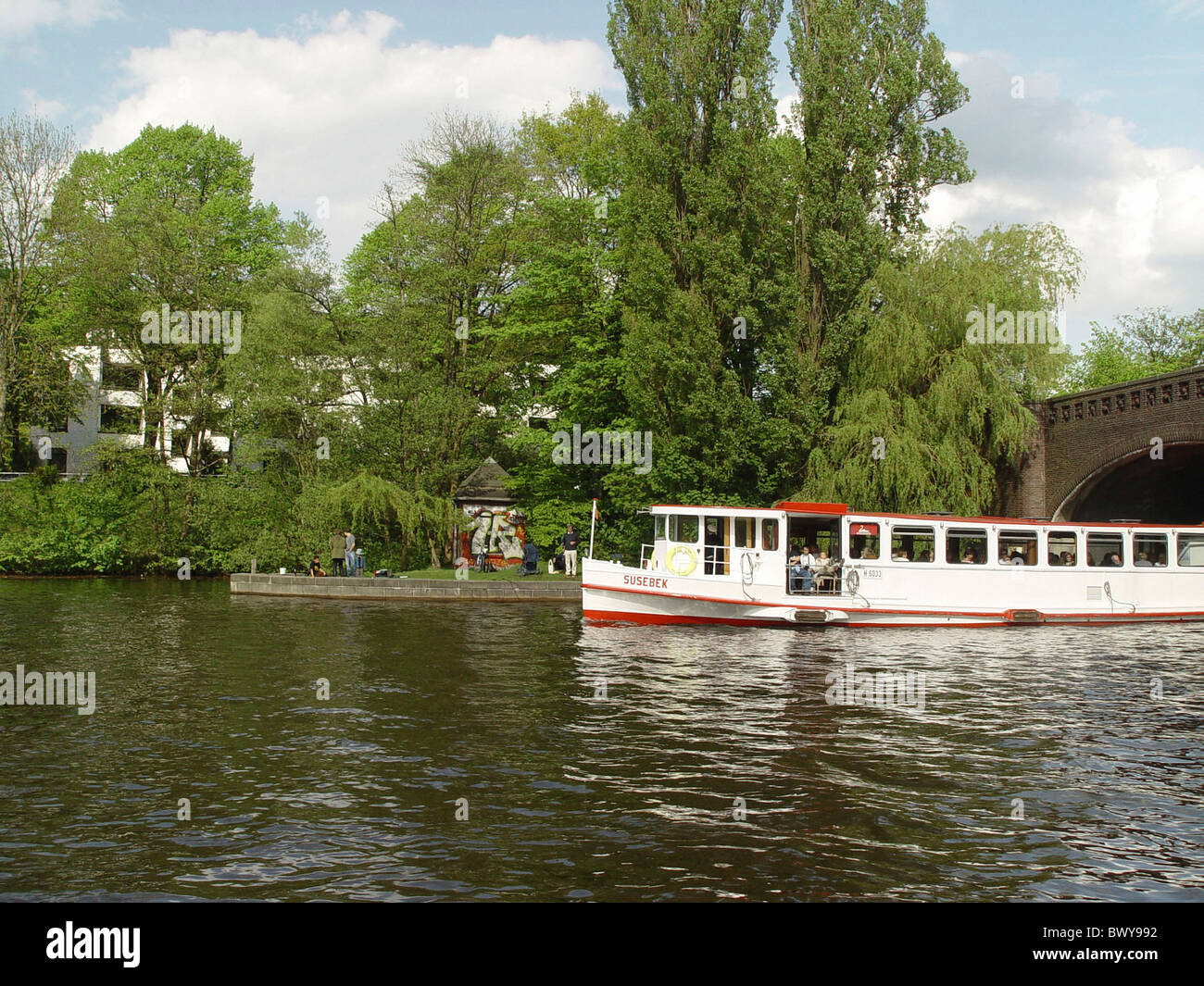 holiday boat Inner Alster Germany Europe Hamburg canal channel ship Stock Photo