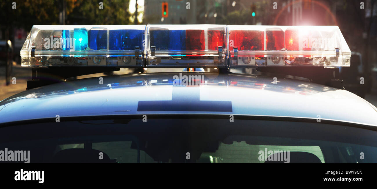 Closeup of Emergency Lights on Roof of Police Car Stock Photo Alamy
