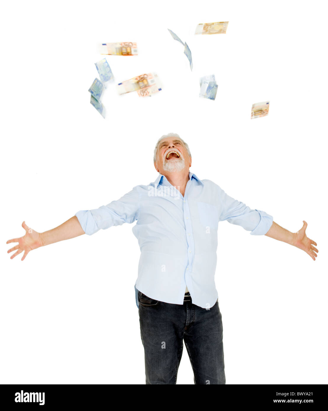 old man throws money in the air Stock Photo Alamy