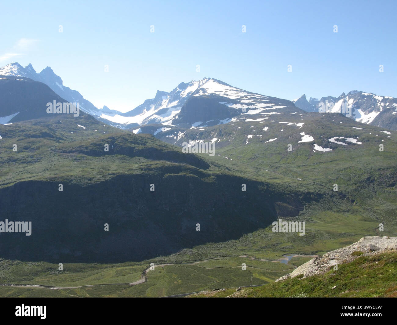 Hurrungane mountains seen from near Turtagrø, above Skjoden, Sogn og Fjordane, Norway. Stock Photo