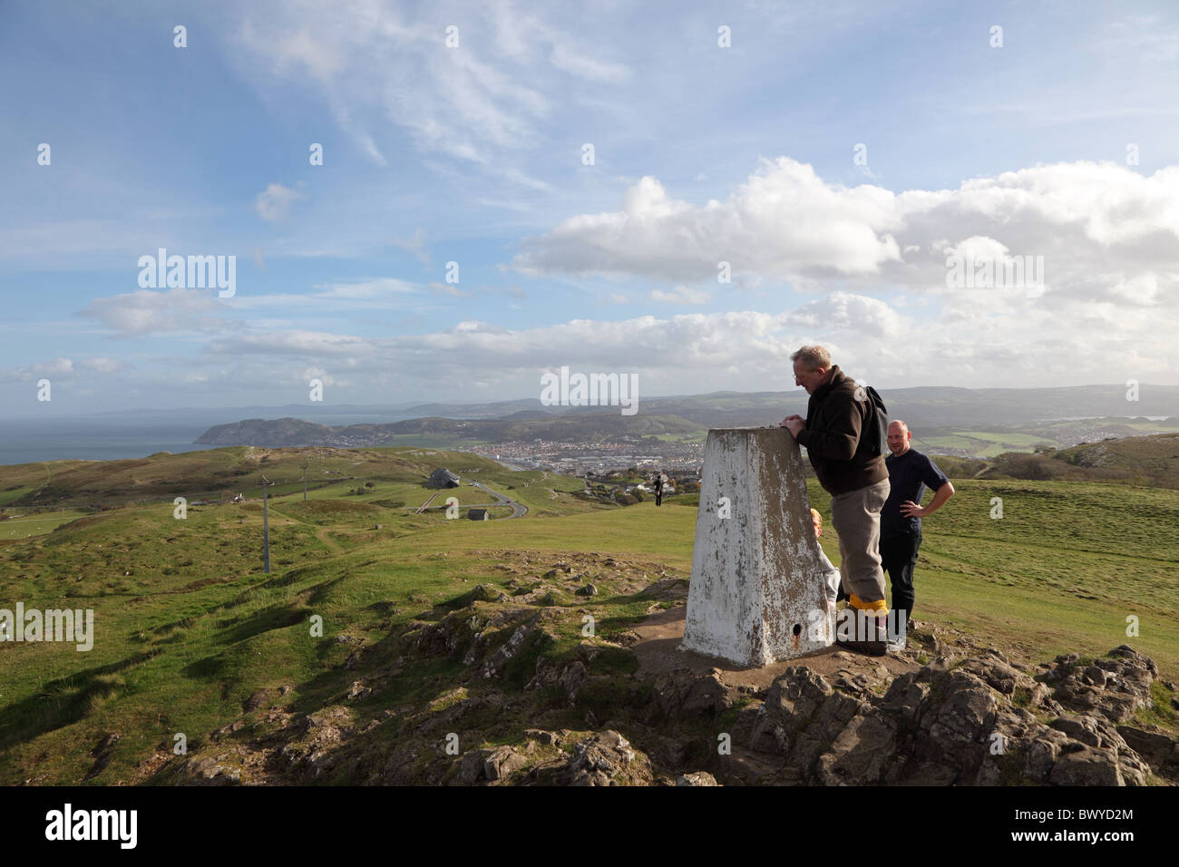 Triangulation pillar top of Great Orme Llandudno North Wales Stock Photo