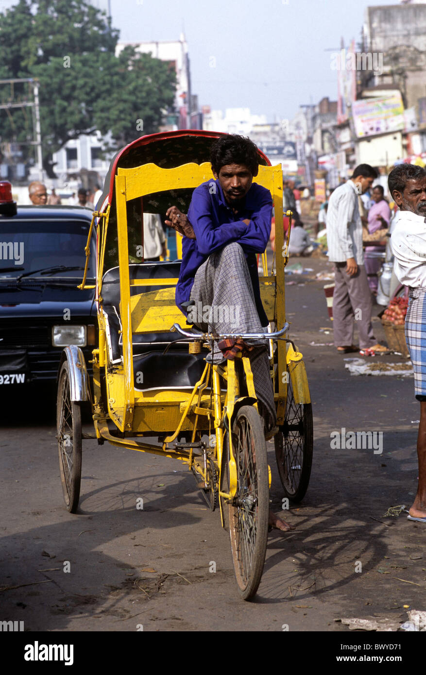 Man sitting on a Cycle Rickshaw, Chennai Stock Photo - Alamy