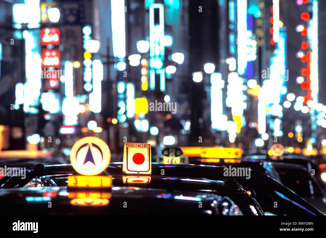 Chuo Dori avenue detail Ginza Japan Asia neon lights luminous board ...
