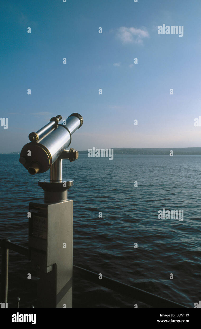 outside view lake Constance lake sea binoculars telescope coin telescope optics point of view lake sea w Stock Photo
