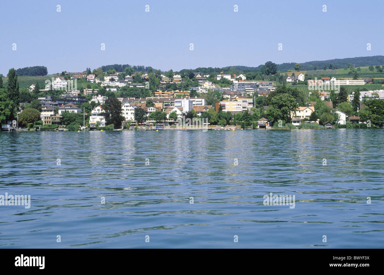 near Meilen Gold Coast houses homes Herrliberg canton Zurich Switzerland Europe lake sea shore villas Zu Stock Photo