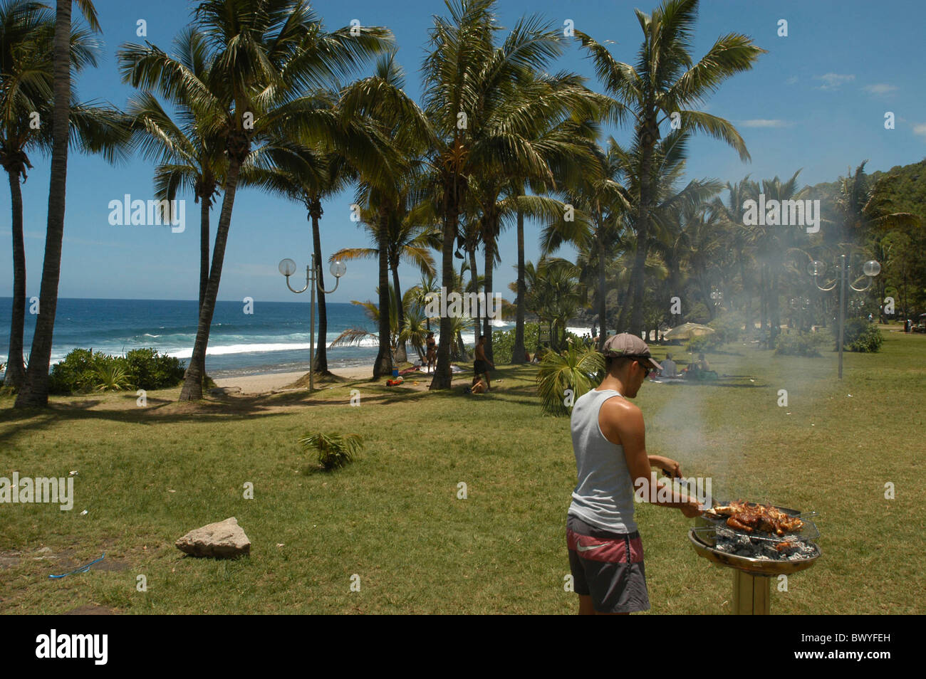 barbecue food eating Grand Anse Beach Ile de la Reunion Indian ocean