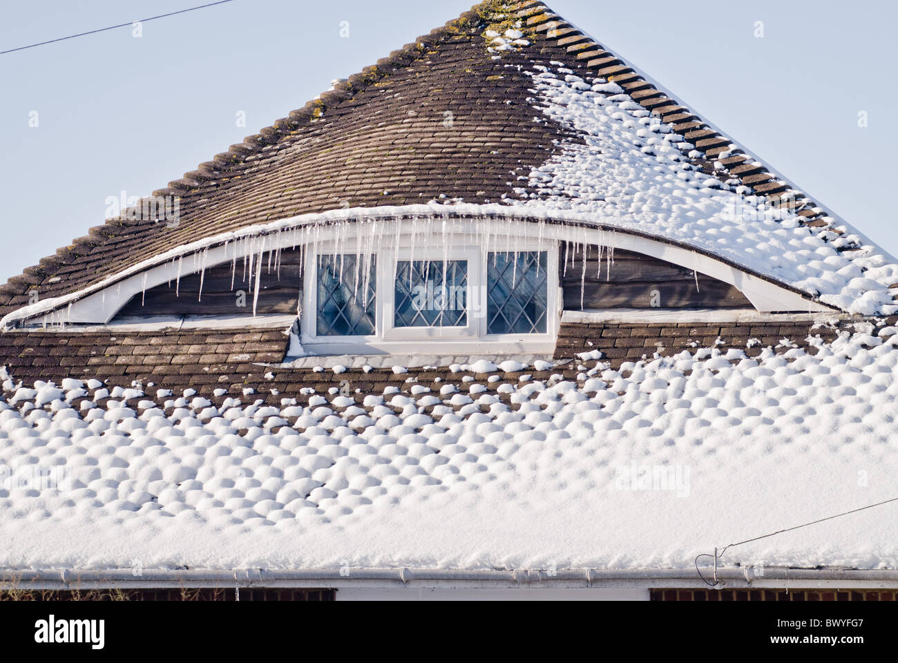 Snow and melted ice on roof top Stock Photo Alamy