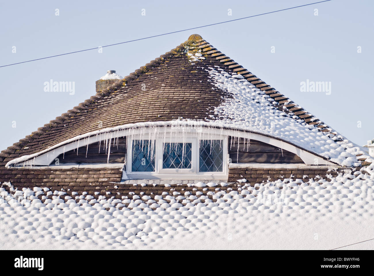 Snow and melted ice on roof top Stock Photo Alamy