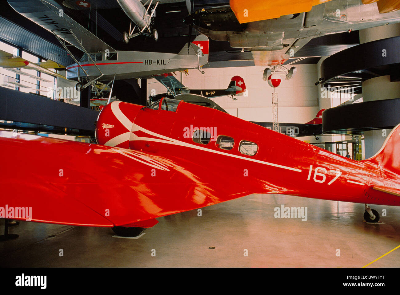aviation historical propeller airplanes Halle Switzerland Europe Lucerne  traffic museum airplane fly museum Stock Photo - Alamy