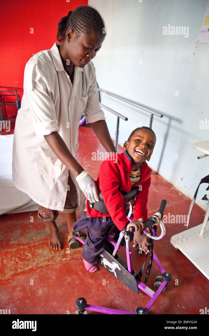 Aifa Thuo, inflicted with Cerebral Palsy, Maji Mazuri Children's Centre, Nairobi, Kenya Stock Photo