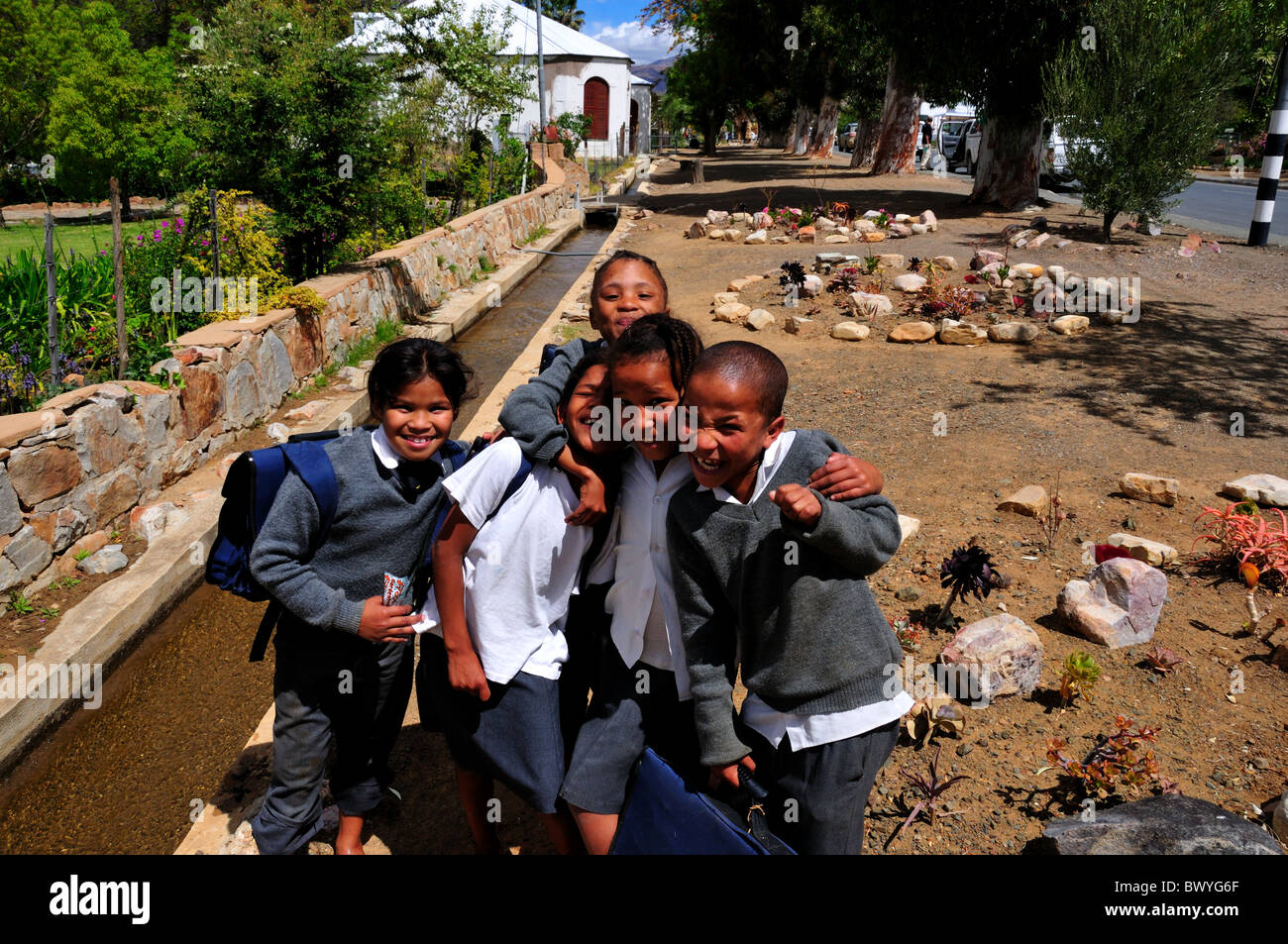 A group of cheerful school children. Prince Albert, South Africa Stock
