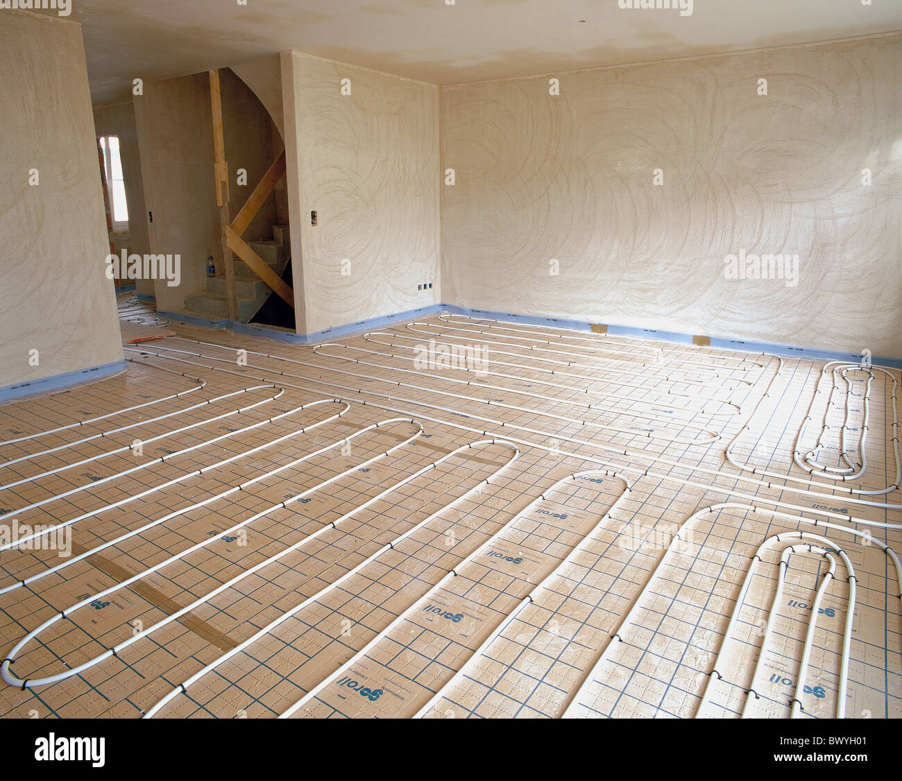 construction house building inside ground heating moved construction ...