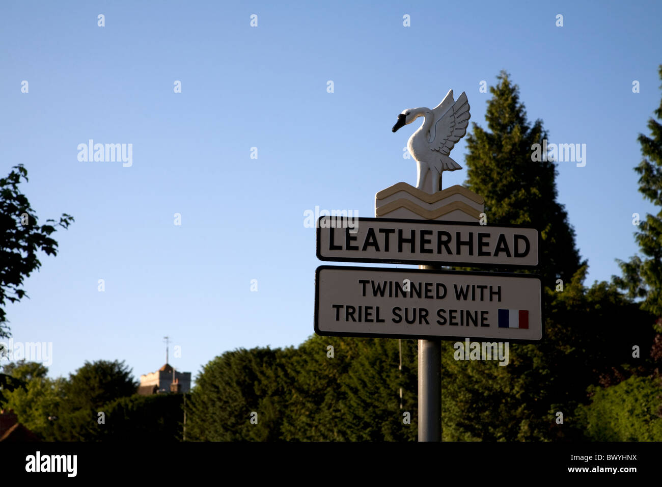 Town Sign & Twinned with Triel sur Seine Sign Leatherhead Surrey England Stock Photo