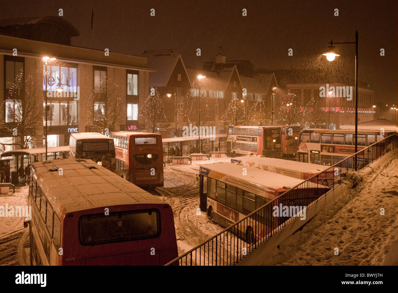 Canterbury bus station in deep snow.
