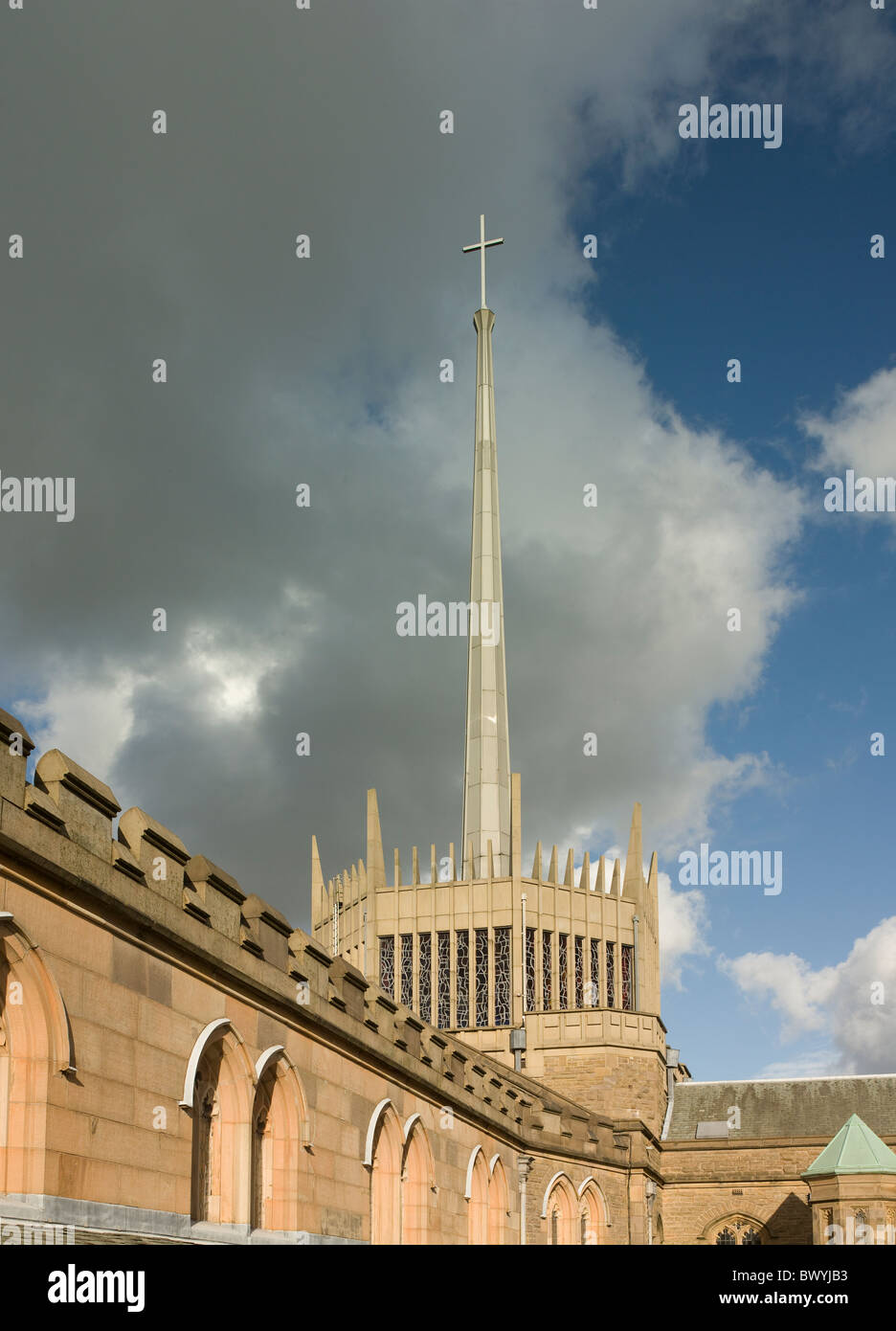 Blackburn Cathedral spire and lantern added 1962-67 to designs of Laurence King and John Hayward Stock Photo