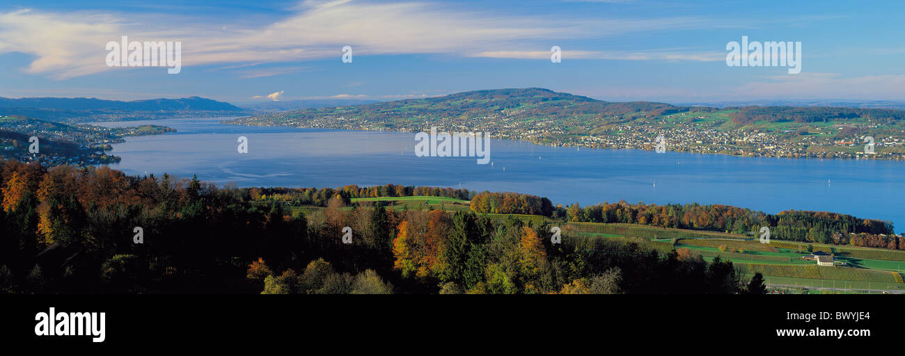 Switzerland Europe Schwyz Zurich lake sea view from Feusisberg direction Zurich autumn panorama Stock Photo