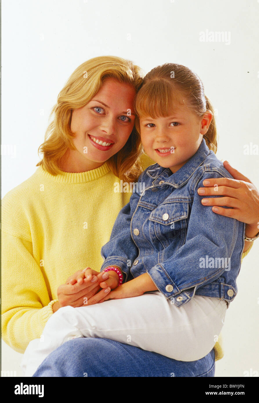 Child Daughter Family Girl Laughing Mother Portrait Studio Woman Stock