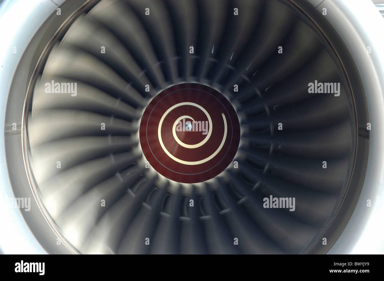 A 340 600 admittance Airbus airplane aviation Fan´s shovels jet jet airplane jet engine nozzle Rolls Royce Stock Photo