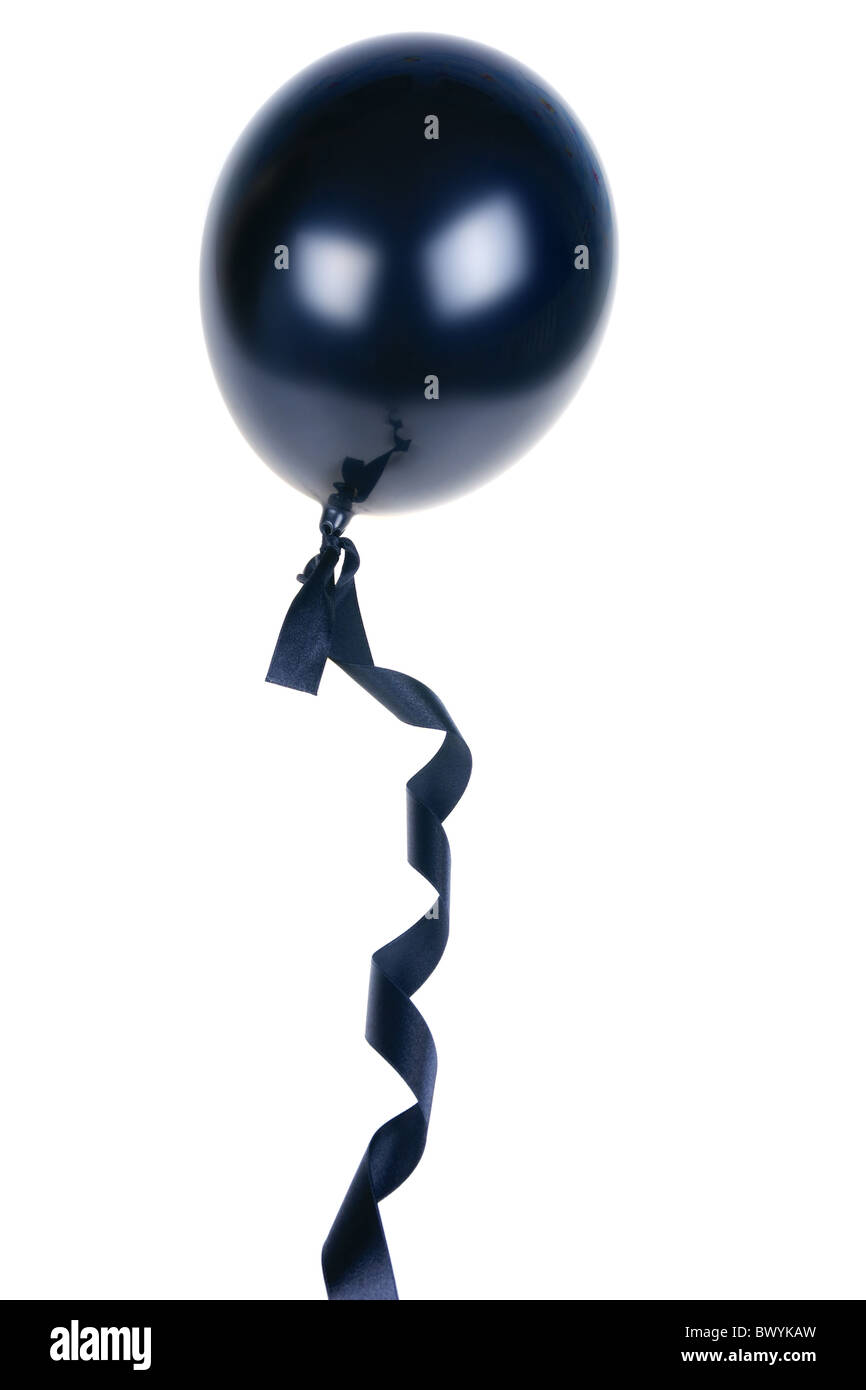 Black balloon with ribbon isolated on white background (with clipping ...