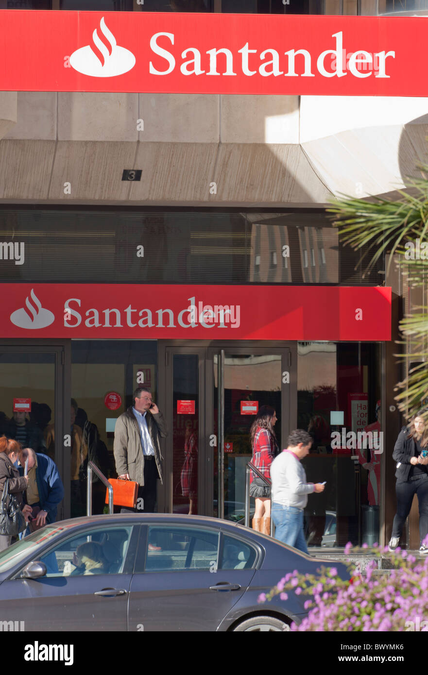 Branch of Santander bank in Malaga, Spain. Stock Photo