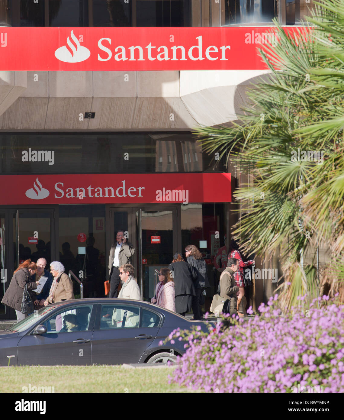 Branch of Santander bank in Malaga, Spain. Stock Photo