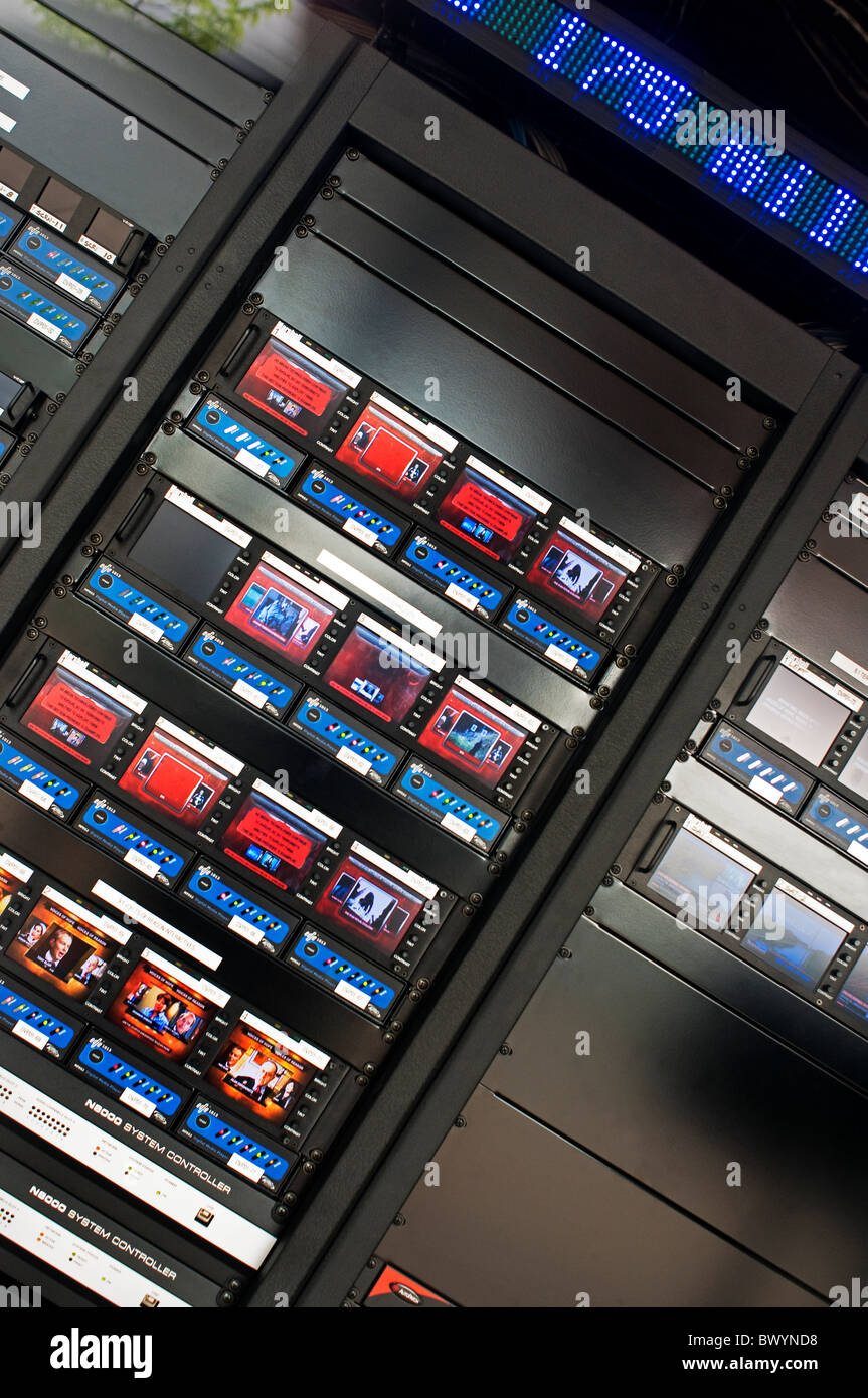 TV news broadcasting digital equipment monitoring screens Stock Photo