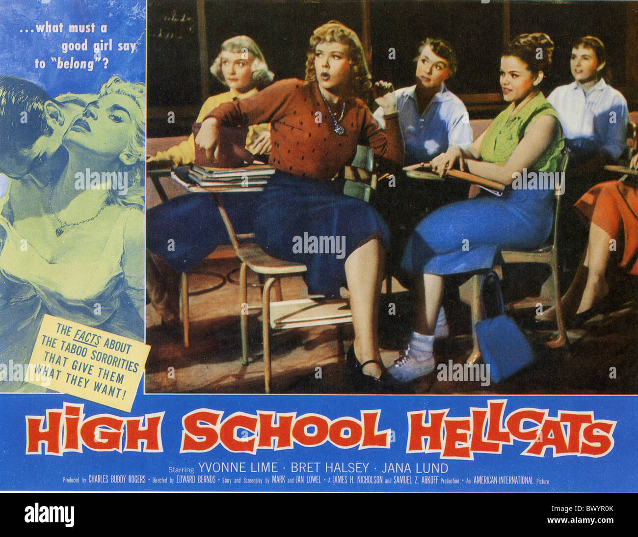 HIGH SCHOOL HELLCATS  Poster for 1958 AIP film with Jana Lund second from left Stock Photo