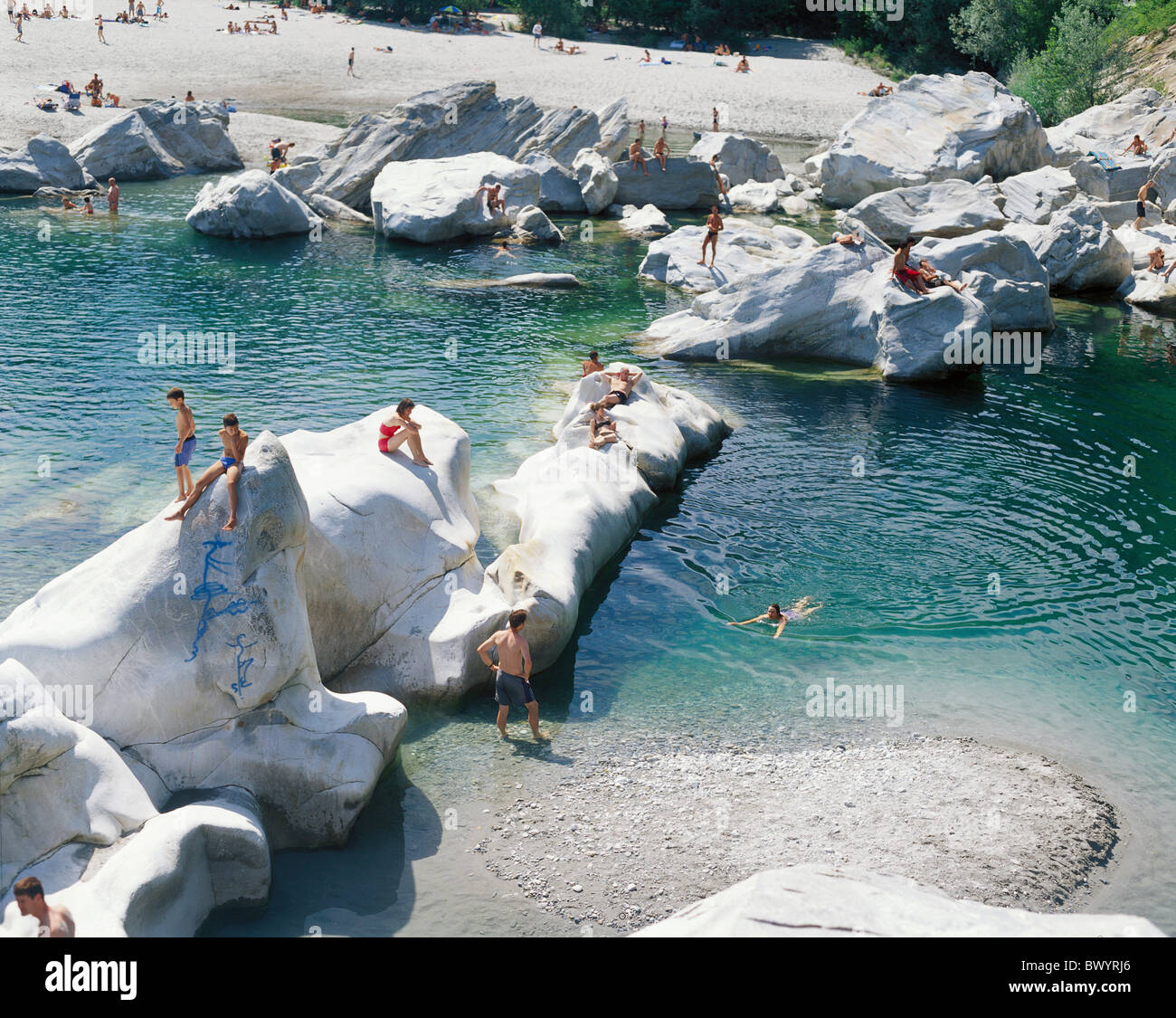 Bathing With Rocks bathing bathing rocks cliffs riversides Maggia valley of Maggia ...