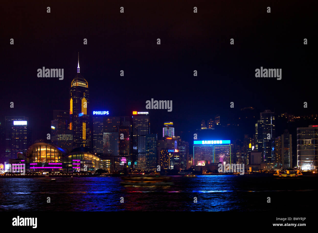 The amazing Hong Kong skyline at night the structures include the ...