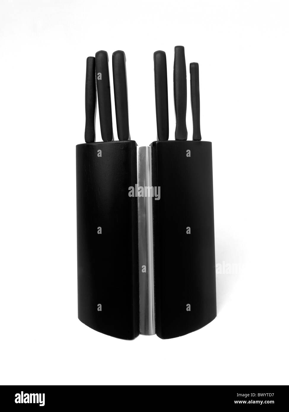 A Set Of Knives In Kitchen Knife Holder Stock Photo