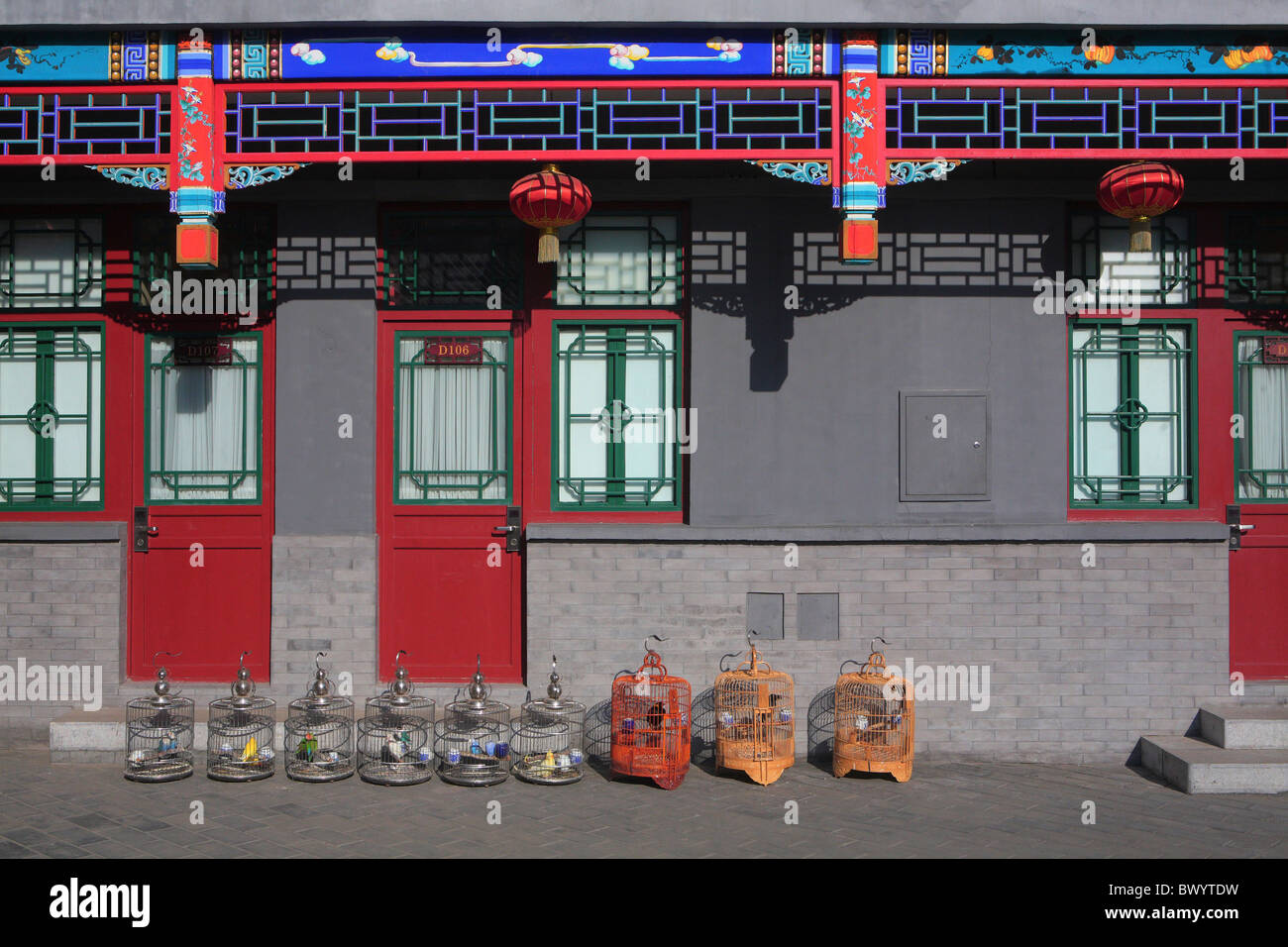 Bird cages in a typical Hutong courtyard house, Beijing, China Stock Photo