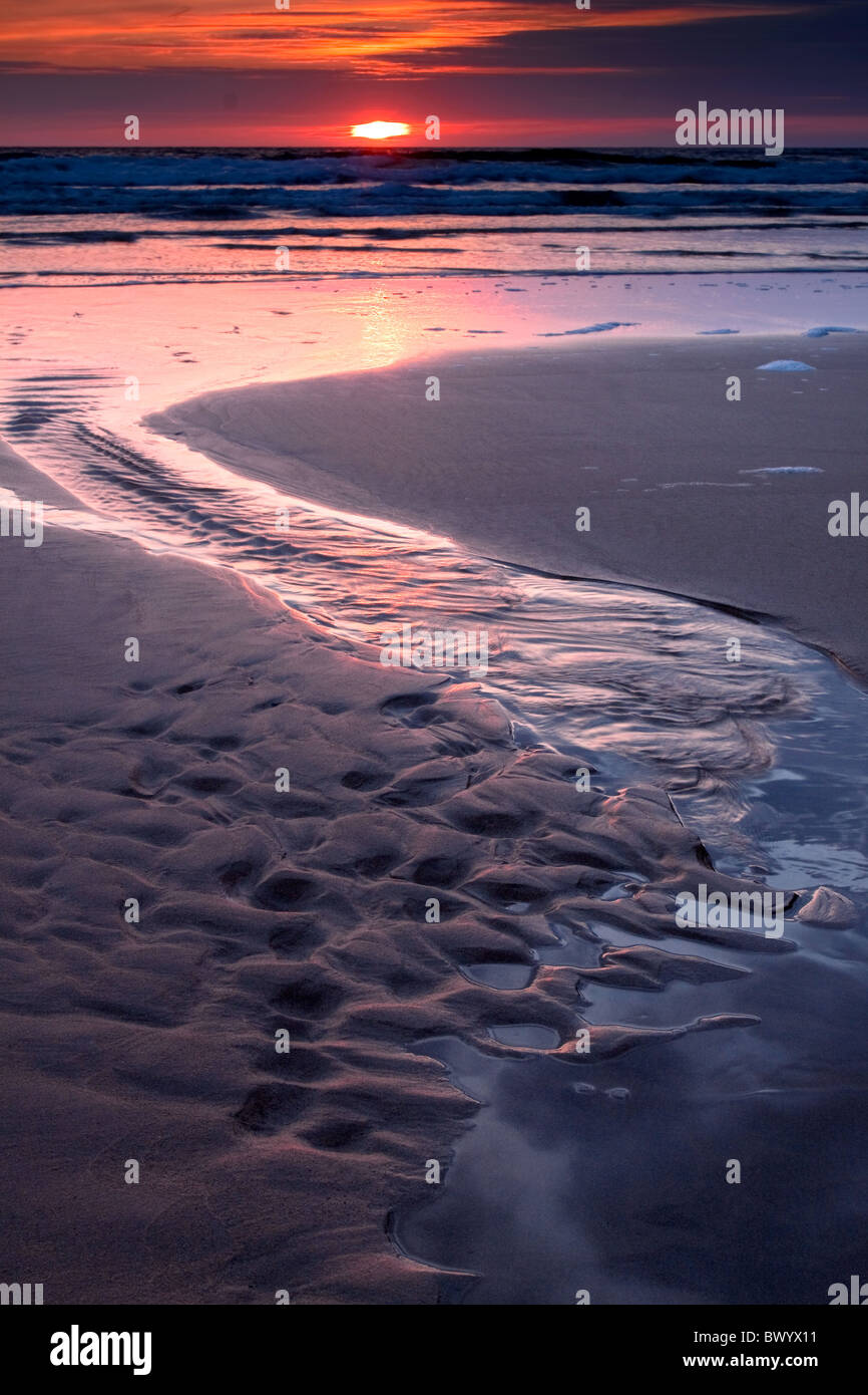 Mawgan Porth Beach at Sunset Stock Photo - Alamy