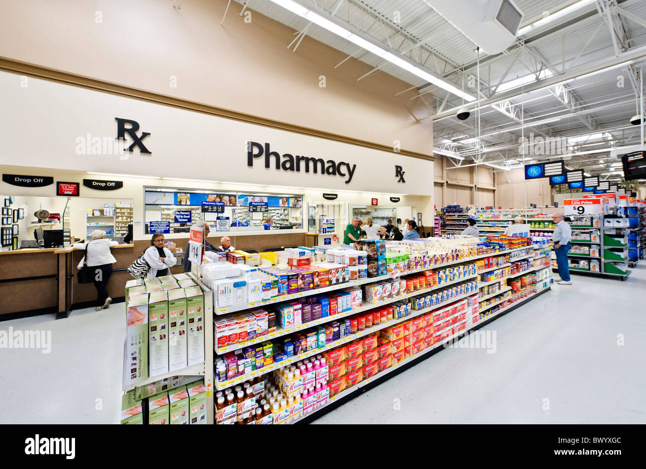 Pharmacy in a Walmart Supercenter, Haines City, Central Florida, USA Stock Photo