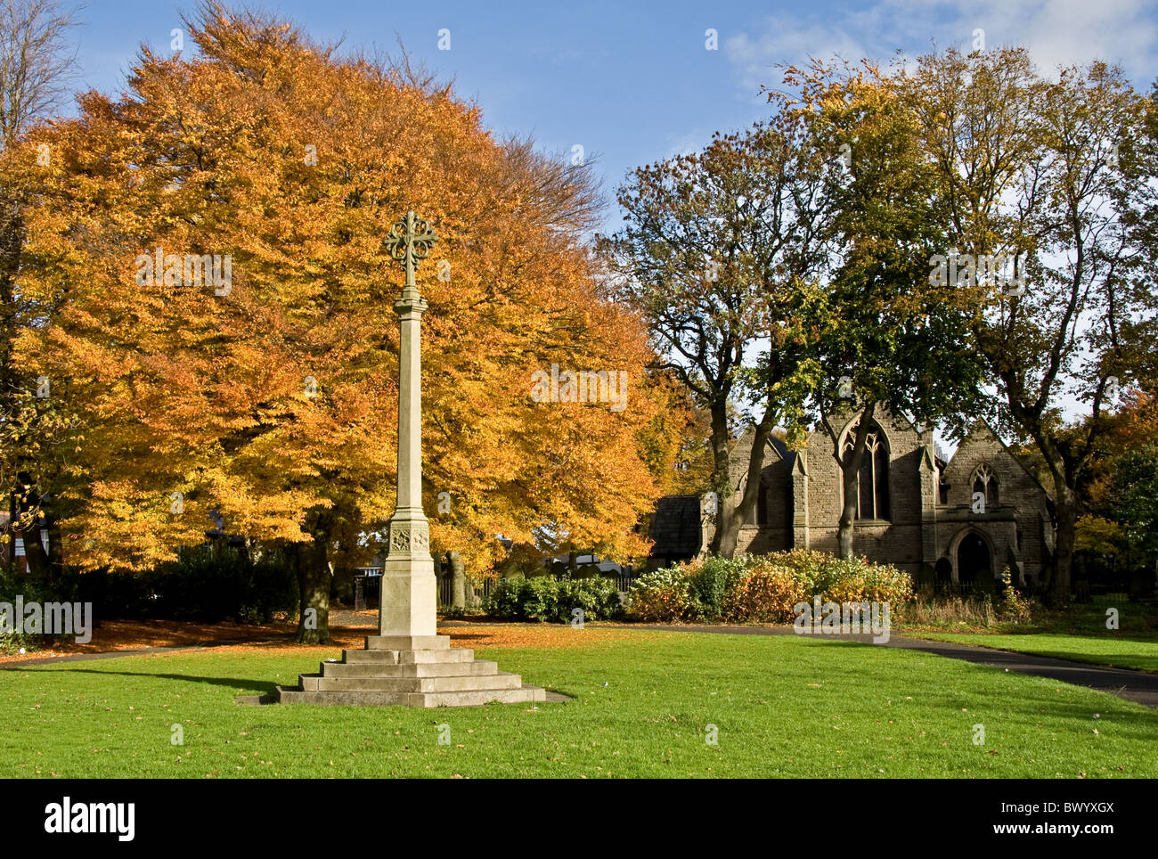 St Margaret's Church gardens and memorial cross, Bury Old Road