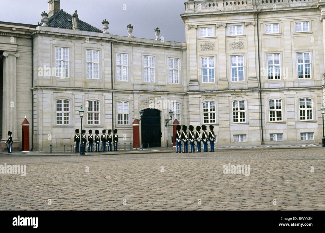 Denmark Europe guard royal body guard Copenhagen castle Amalienborg changing of guard Stock Photo