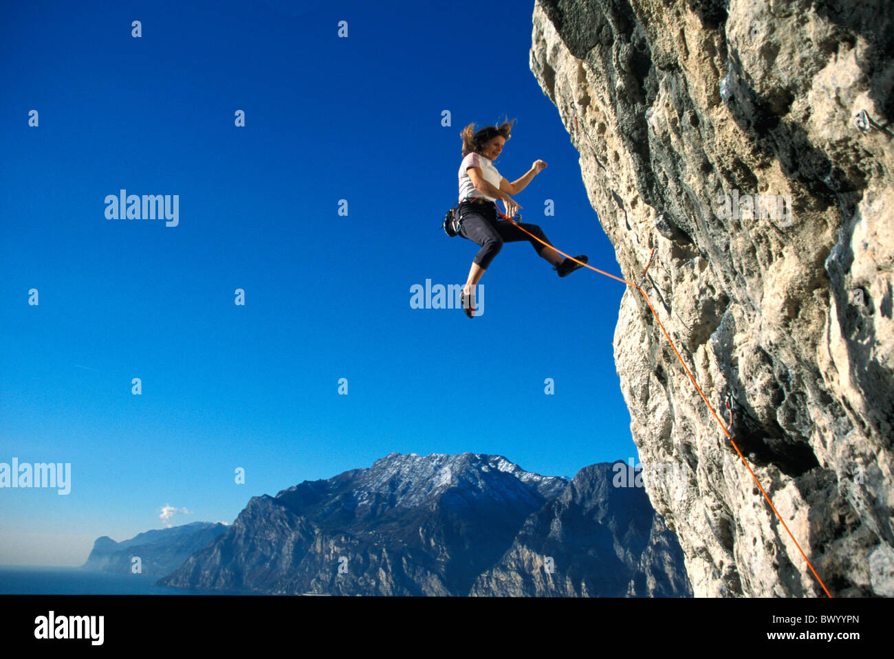 cliff wall climbing falling flying Free climbing mountains Alps Europe