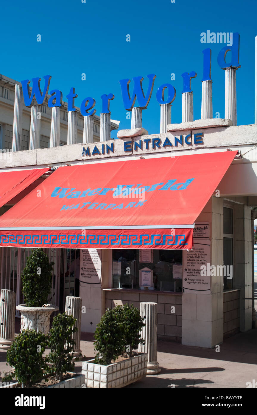 The main entrance to the water park Waterworld in Ayia Napa, Cyprus Stock Photo