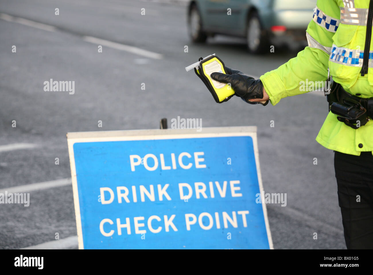 Drink Drive Law  breathalyser Police road wars Stock Photo