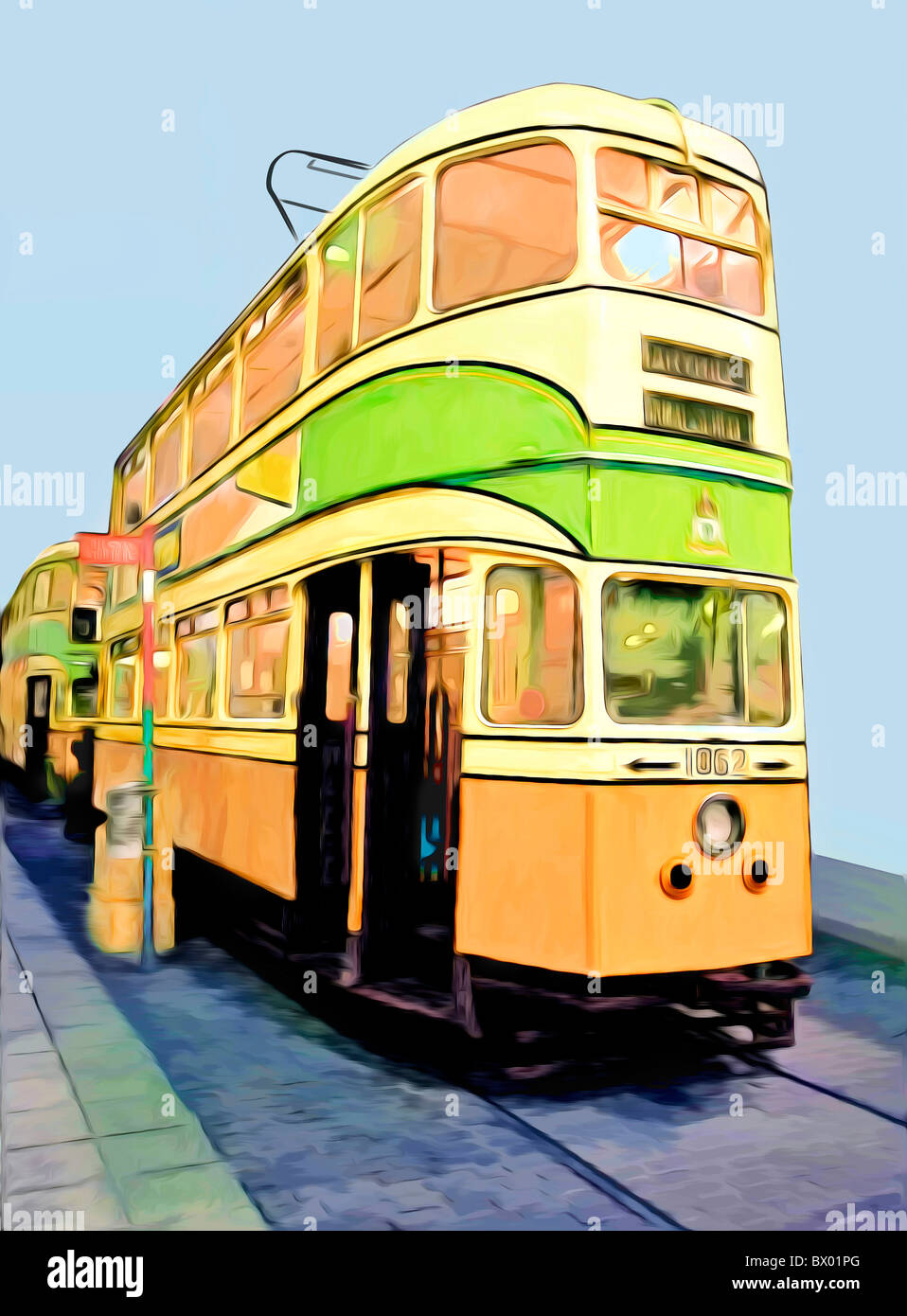 illustration of a tram car in Glasgow corporation livery. Stock Photo