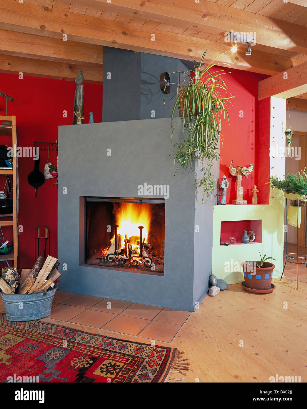 architecture Friedensreich Hundertwasser house home inside fireplace no property release released Stock Photo