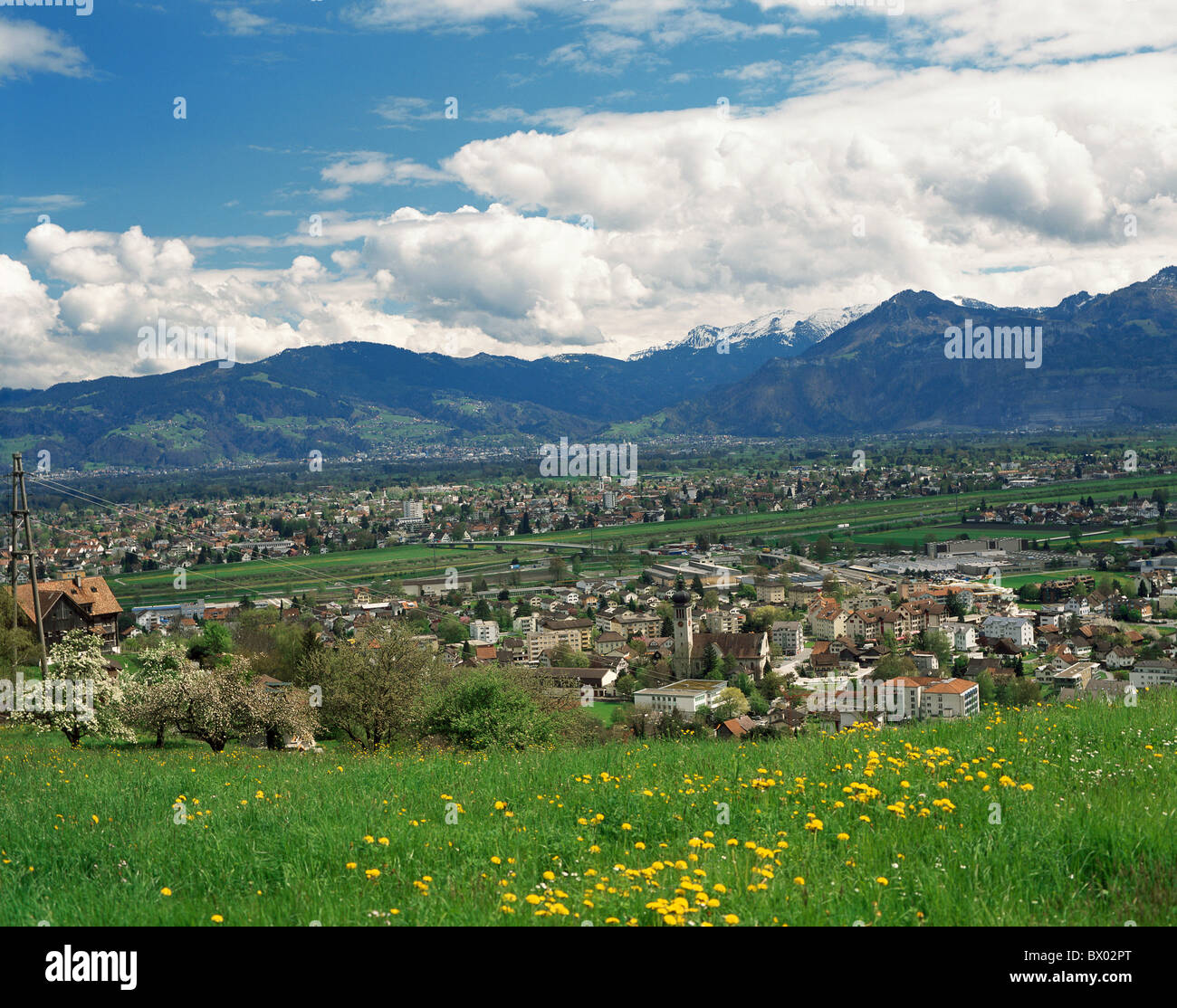 meadow pasture mountains village border canton St. Gallen ...