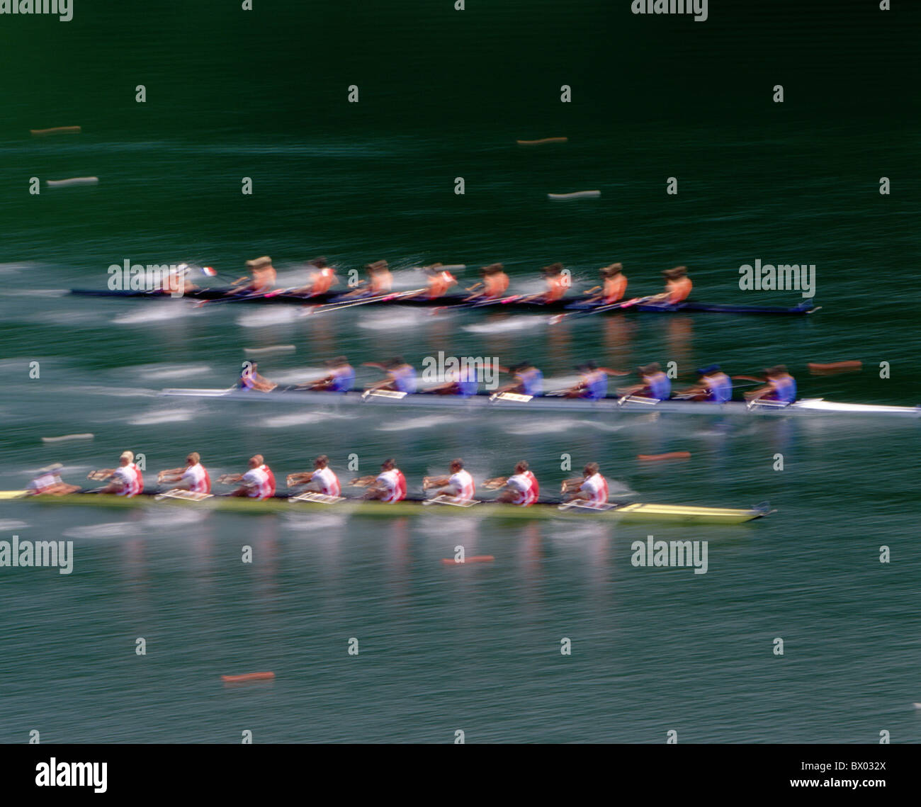 rowing sport eight juryman impression Lucerne no model release regatta oars blurs world championship Stock Photo