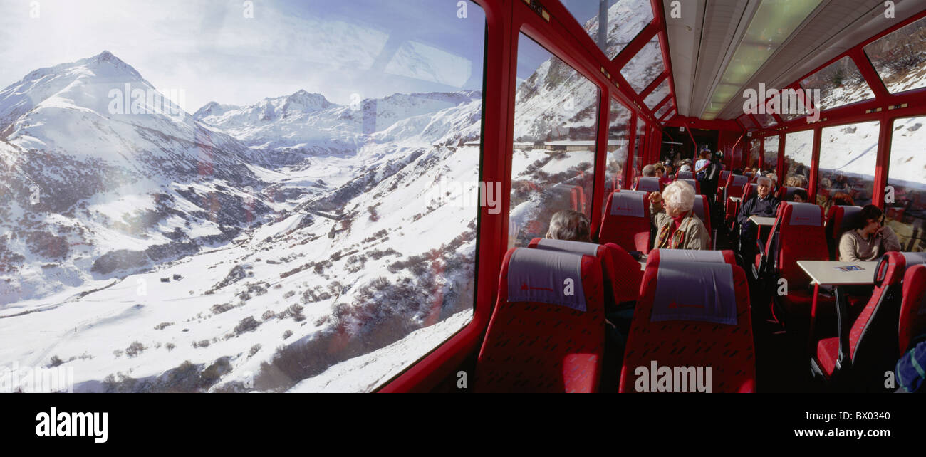 road cars Rhaetian Railway Switzerland Europe RhB mountains alpine Alps ...