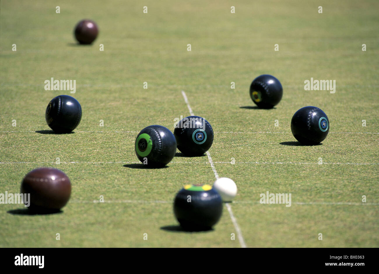 Australia Country Club Lawn Bowls Victoria Yarram grass ball ballgame bullets Stock Photo