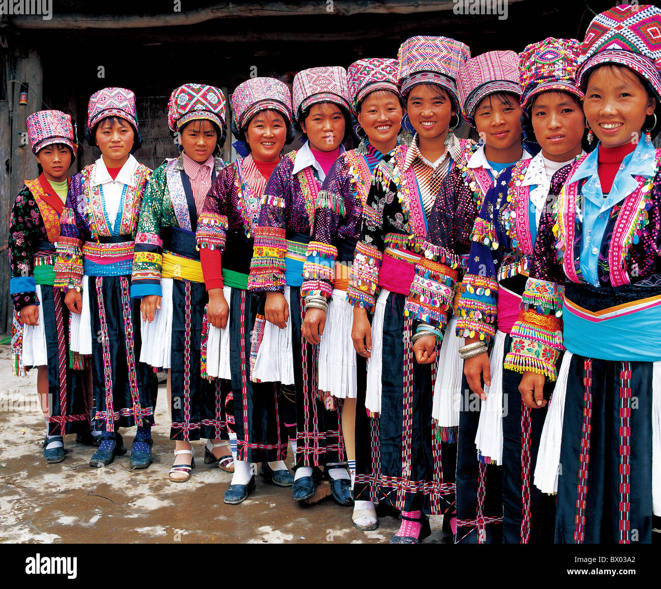 White Miao women in traditional costume, Jiwo Village, Zhuchang, Longlin,  Baise, Guangxi Province, China Stock Photo - Alamy