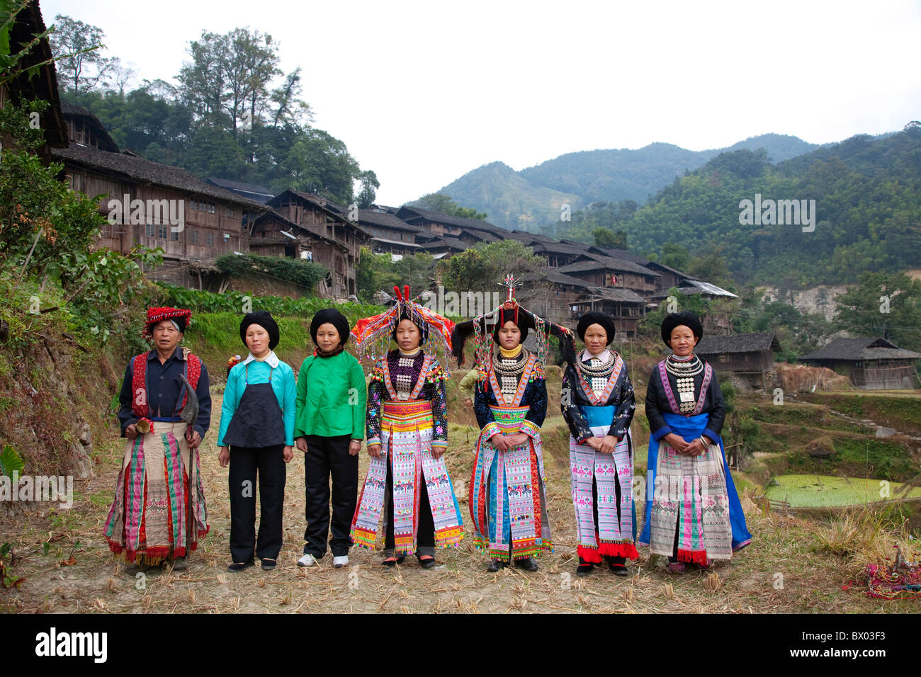 Pan Yao women in traditional costume, Fuhua Village, Tongxin, Gunbei