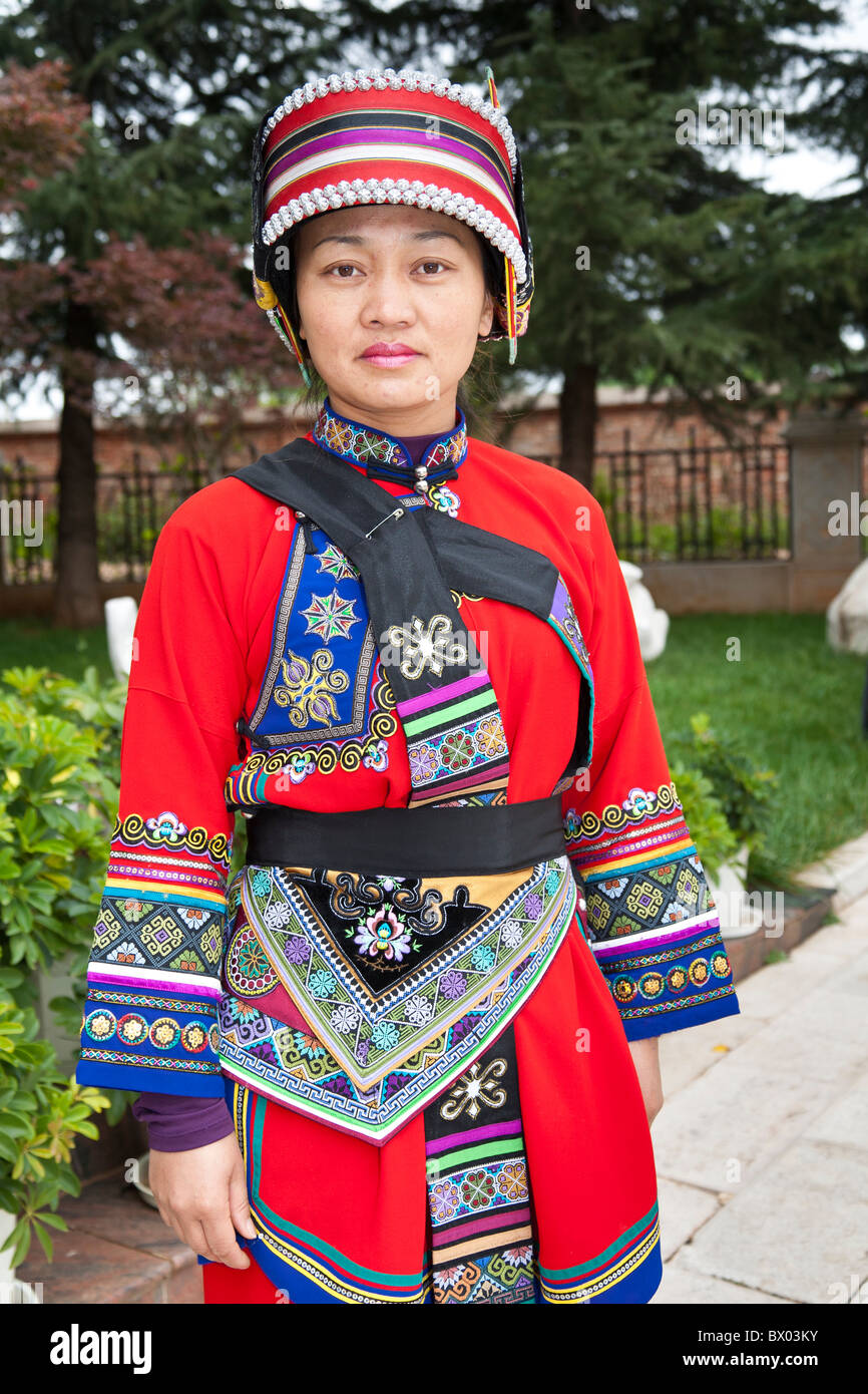 Woman from Sani minority, Shilin Yi, near Lunan and Kunming, Yunnan Province, China Stock Photo