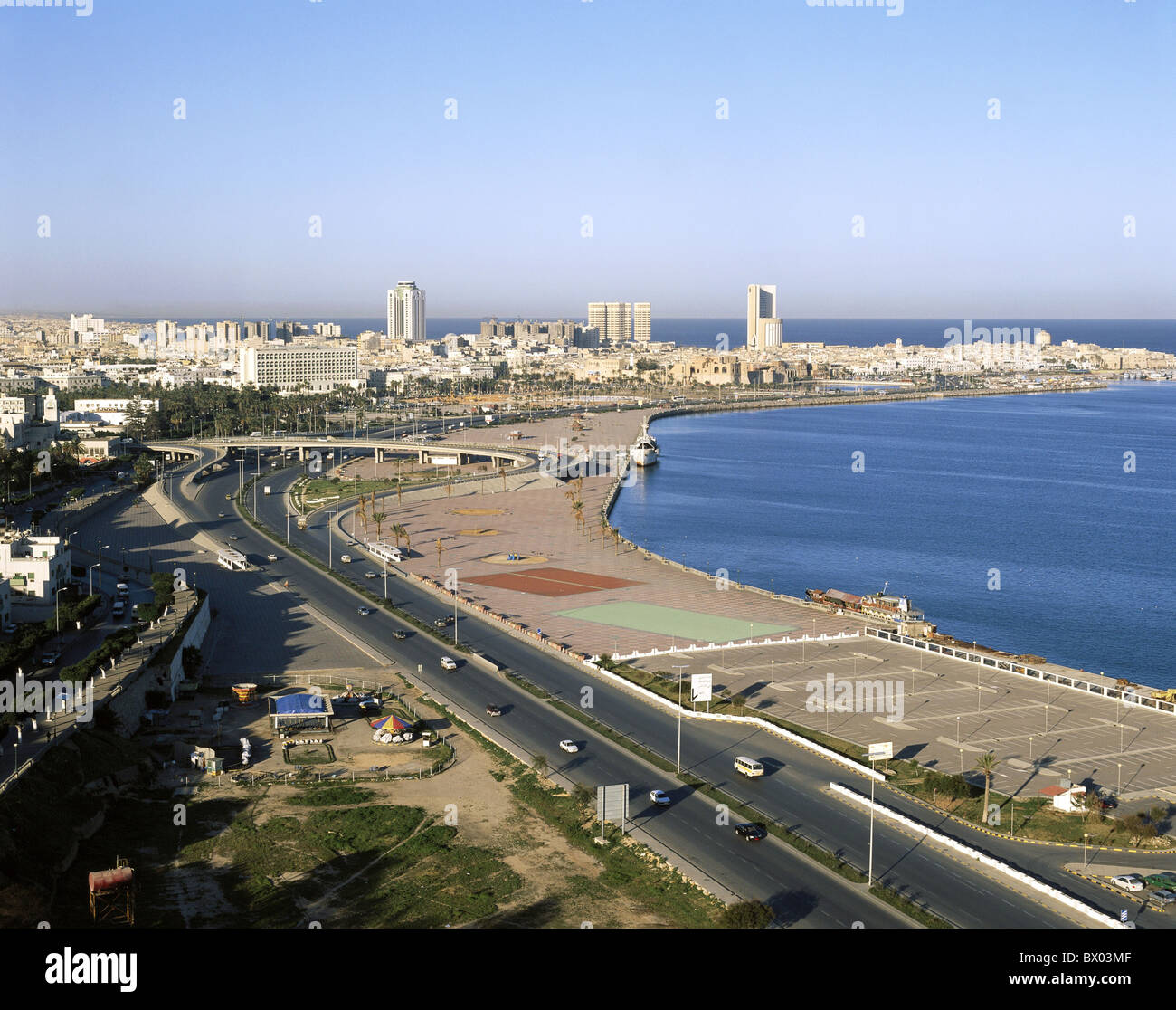 Old Town harbour port coast Libya sea town city tripoli Tripoli overview Stock Photo