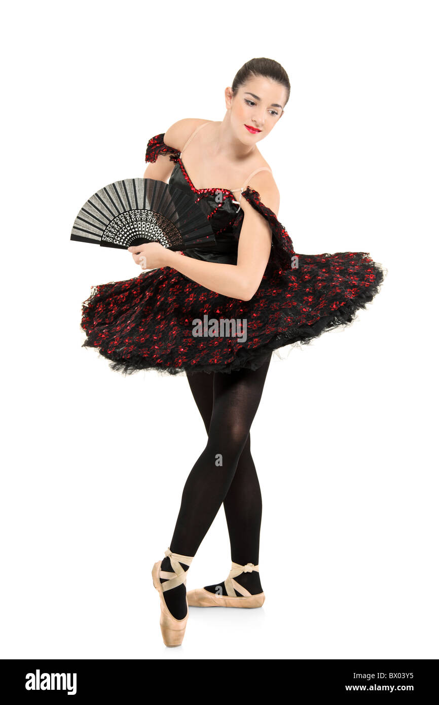 Full length portrait of a beautiful ballerina dancer with fan Stock ...